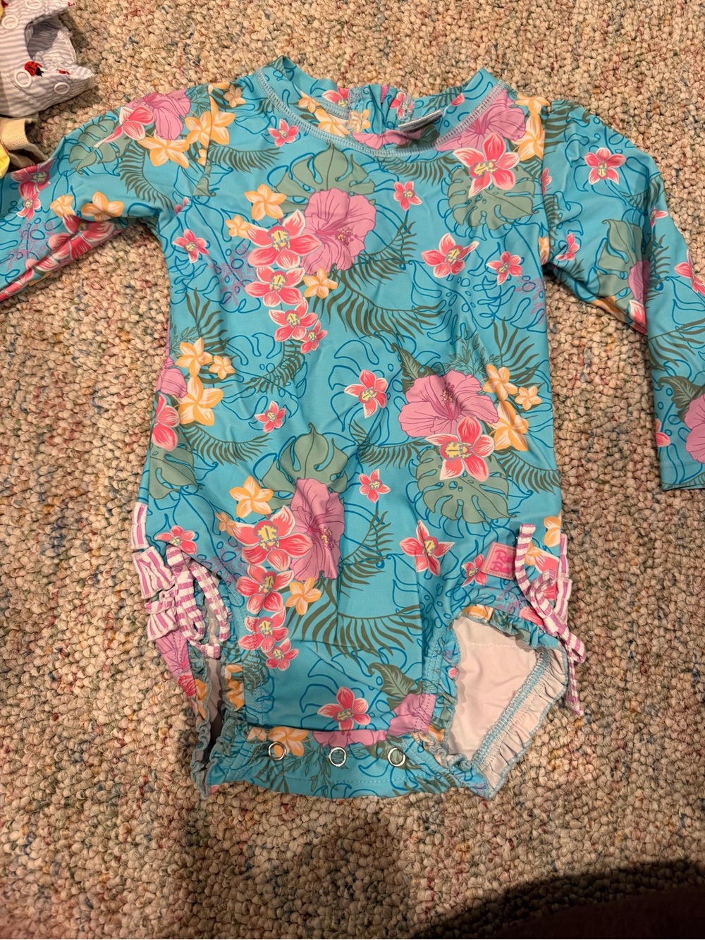 Ruffle Butts Turquoise Floral Long-Sleeve One-Piece Swimsuit